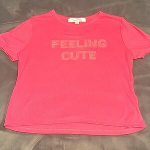 Rhinestone shirt 🎀super cute hot pink top w/ ‘feeling cute’ crystals